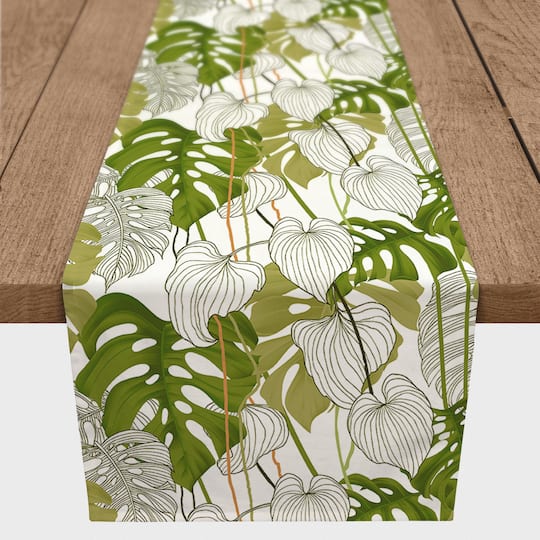 Yellow Green Monstera 16" x 90" Cotton Twill Runner